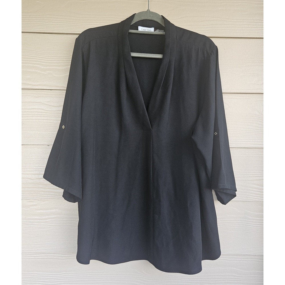 Calvin Klein Women's Top Black 3/4 Sleeve Size 2X